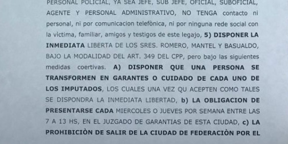 Federación: anoche hubo nueva Audiencia y se concedió la libertad a los policías