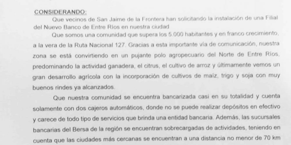 “Queremos y Necesitamos una filial del Nuevo BERSA” expresaron Concejales de San Jaime