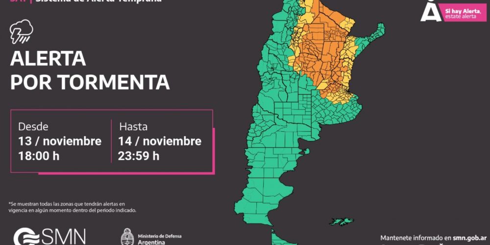 Se renovó el alerta meteorológico naranja para cinco departamentos