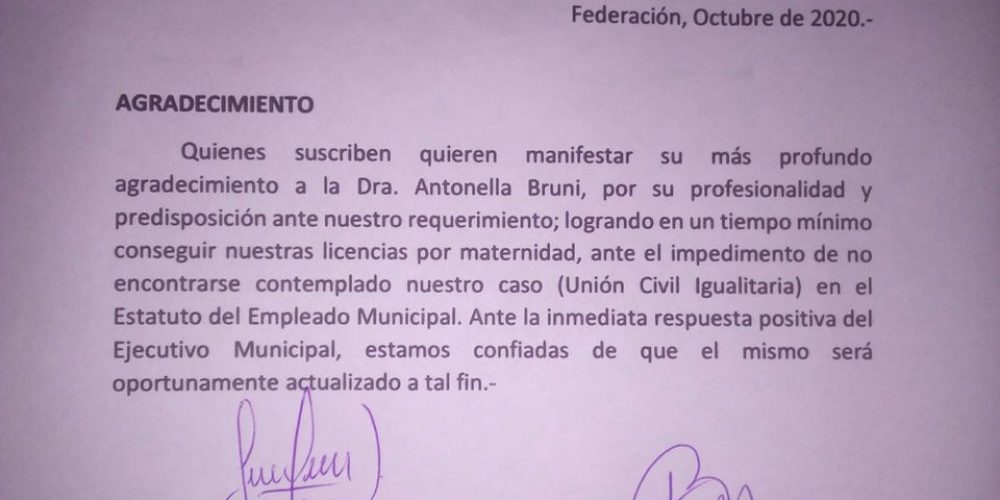 Dos jóvenes federaenses obtuvieron licencia por maternidad en Unión Civil Igualitaria por primera vez en Federación