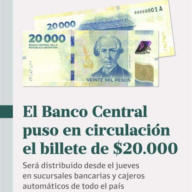 Están en circulación los billetes de 20 mil pesos